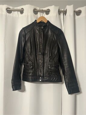 Black Rivet Women's Black Textured genuine Leather Moto Jacket